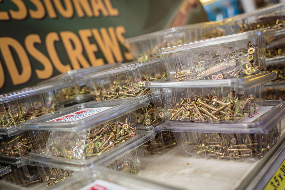 Tubs of professional woodscrews
