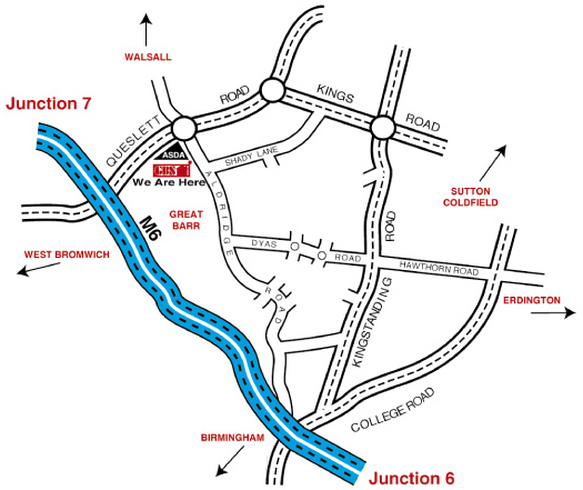 Map showing the location of Great Barr Sawmills on Aldridge Road